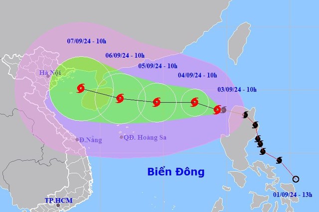 Dự báo trong khoảng từ ngày 04-06/9 bão YAGI có thể đạt cấp bão rất mạnh trên khu vực Đông Bắc Biển Đông, gió mạnh tối đa có thể lên tới cấp 12, giật cấp 15 gần tâm bão.