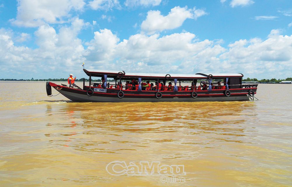 Thuyền lênh đênh trên sông Tiền thơ mộng đưa du khách hướng về Cù lao An Bình.