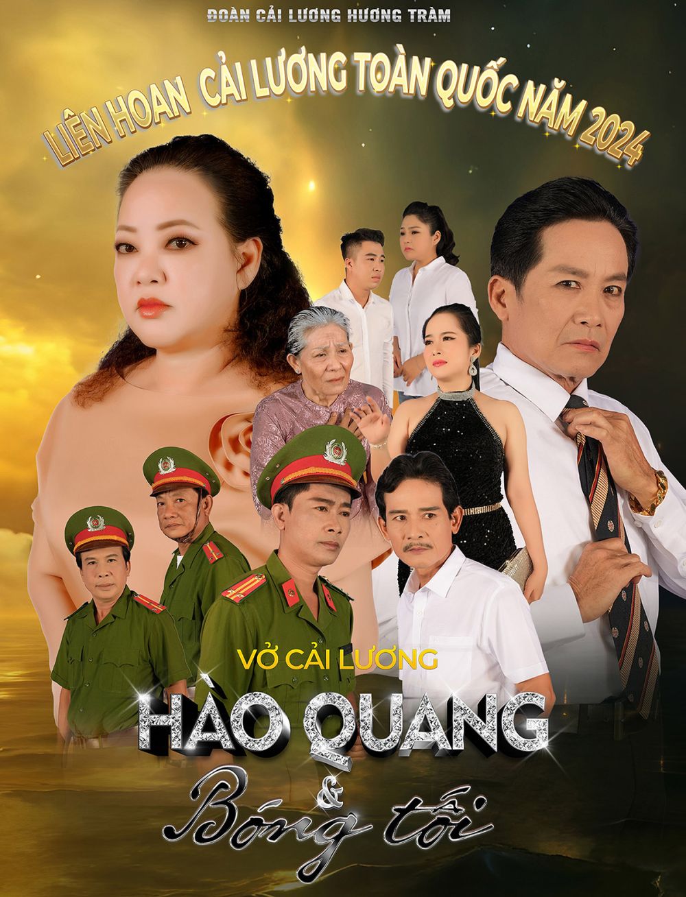 Các diễn viên Ðoàn Cải lương Hương Tràm tham gia vở diễn “Hào quang và bóng tối”.