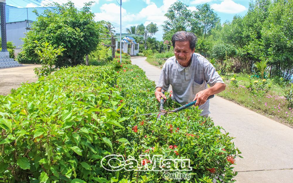 Người dân dọn dẹp, vệ sinh trước nhà, cắt tỉa hàng rào cây xanh, tạo cảnh quan nông thôn sáng, xanh, sạch, đẹp.