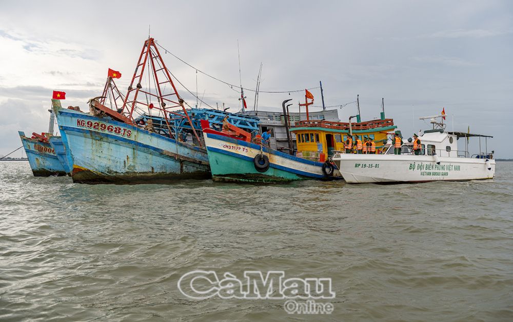 Lực lượng chức năng tăng cường kiểm tra, giám sát các phương tiện khai thác hải sản trên biển.