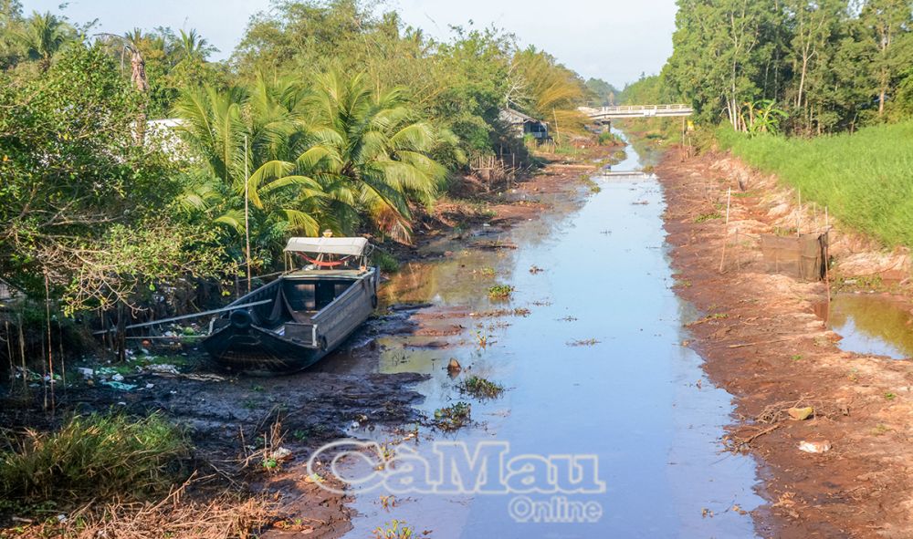 Mùa khô năm 2023-2024, nhiều tuyến kênh trong vùng ngọt hoá huyện Trần Văn Thời bị khô cạn, không thể vận chuyển hàng hoá và đi lại.