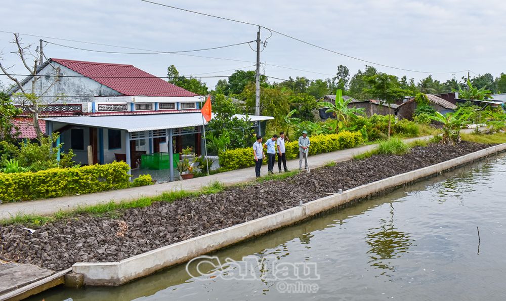 Bờ kè bằng bê tông của hộ ông Nguyễn Văn Bình là hình mẫu bờ kè ở địa phương.