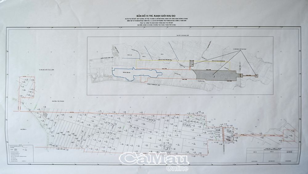 Bản đồ vị trí ranh giới khu đo Dự án Thu hồi đất, bồi thường hỗ trợ tái định cư để mở rộng nâng cấp Cảng hàng không Cà Mau.