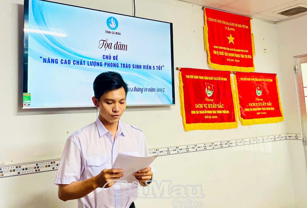 6/ Phần tham luận liên quan đến phong trào Sinh viên 5 tốt của các trường Cao đẳng, Đại học trên địa bàn tỉnh, tại tọa đàm với chủ đề “Nâng cao chất lượng phong trào sinh viên 5 tốt” do Trung ương Hội Sinh viên Việt Nam tổ chức vào chiều ngày 4/1.