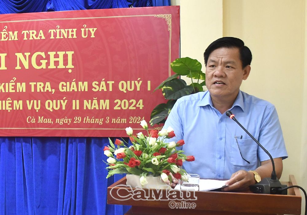 Đồng chí Lê Minh Ý, Ủy viên Ban Thường vụ Tỉnh ủy, Chủ nhiệm UBKT Tỉnh ủy phát biểu chỉ đạo tại Hội nghị sơ kết công tác KTGS Quý 1-2024.