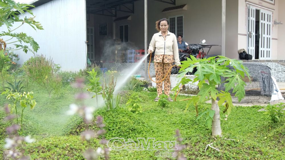 Được tiếp cận nguồn vốn bà Hồng Thị Hồ đầu tư xây mới nhà tiêu hợp vệ sinh và hệ thống tưới tiêu phục vụ trồng trọt