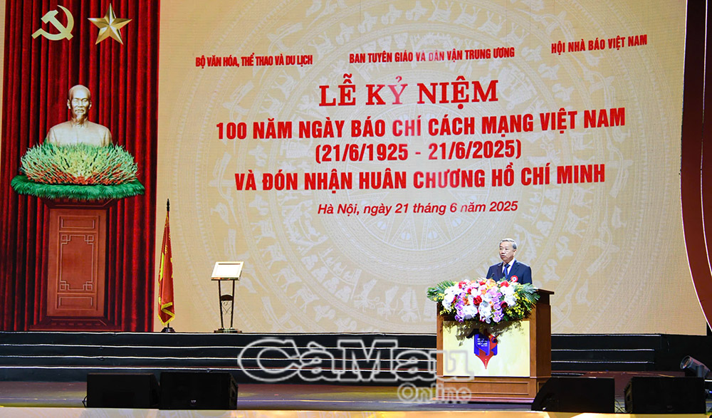 Tổng Bí thư Tô Lâm phát biểu tại lễ kỷ niệm 100 năm Báo chí cách mạng Việt Nam.