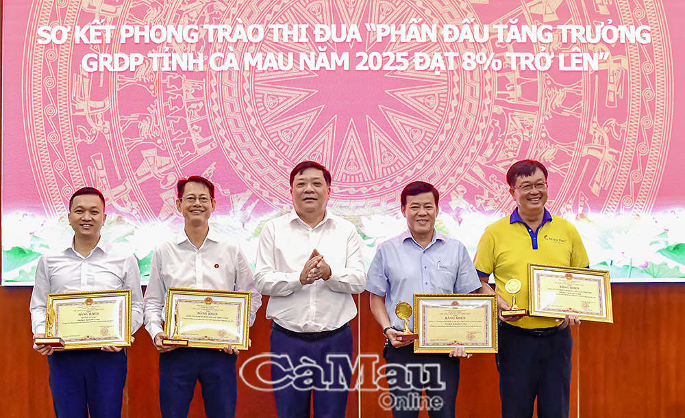 Chủ tịch UBND tỉnh Phạm Thành Ngại trao Bằng khen cho 4 doanh nghiệp có đóng góp tích cực vào tốc độ tăng trưởng 6 tháng đầu năm 2025.