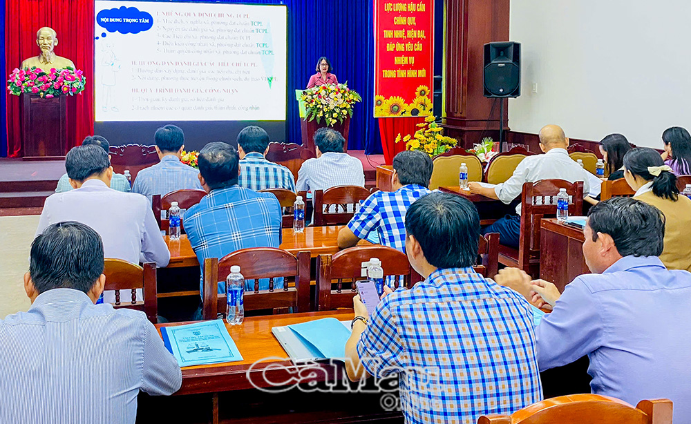 Bà Phạm Thị Ngọc, Phó Giám đốc Sở Tư pháp, tập huấn về truyền thông chính sách cho cán bộ xã, phường trên địa bàn tỉnh Cà Mau.