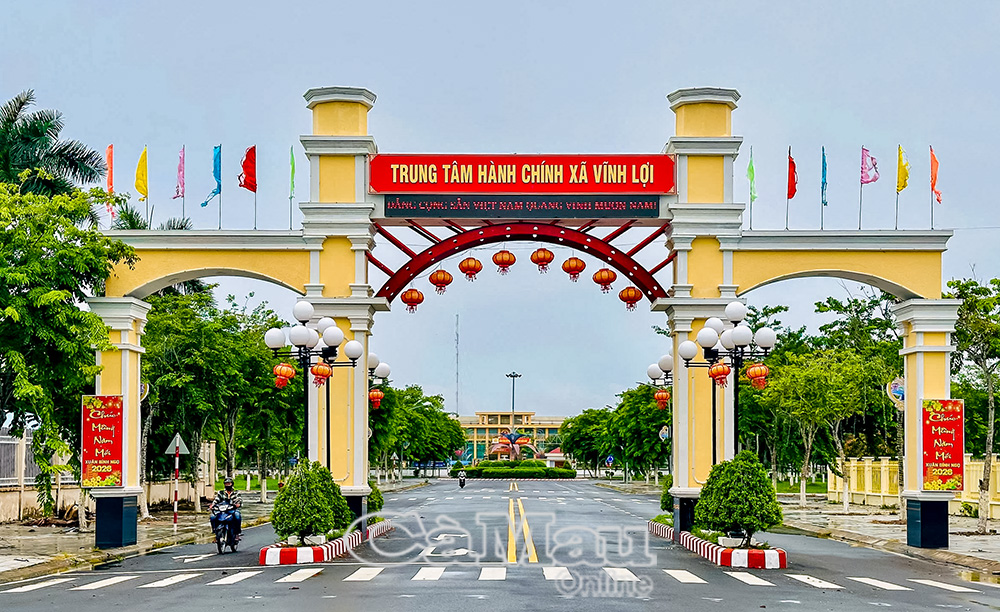 Trung tâm xã Vĩnh Lợi từng bước hình thành các không gian đô thị hiện đại.