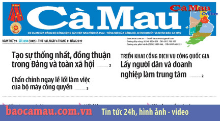 Điểm báo Cà Mau số thứ Hai, 4/11/2019