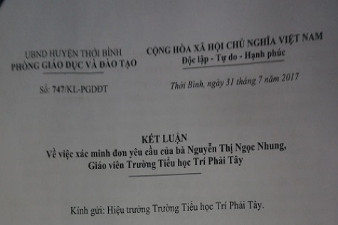 Hiệu trưởng Trường Tiểu học Trí Phải Tây phải nhận khuyết điểm trước tập thể vụ kỷ luật giáo viên Nguyễn Thị Ngọc Nhung