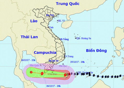 Bão Tembin đang đi lệch xuống phía Nam
