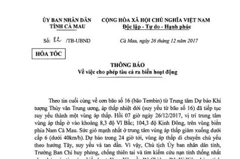 Cho phép tàu cá ra khơi hoạt động