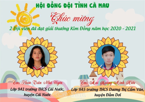 Cà Mau: 2 đội viên đạt giải thưởng Kim Đồng