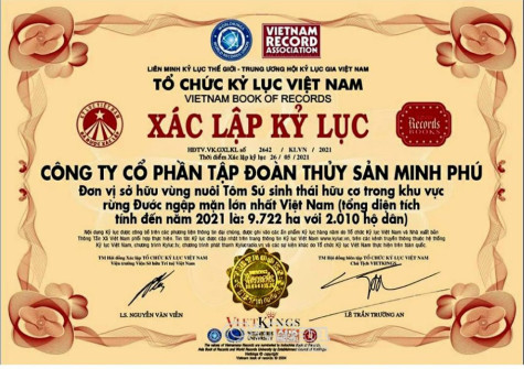 Tập đoàn Thuỷ sản Minh Phú xác lập kỷ lục vùng nuôi tôm sinh thái lớn nhất Việt Nam