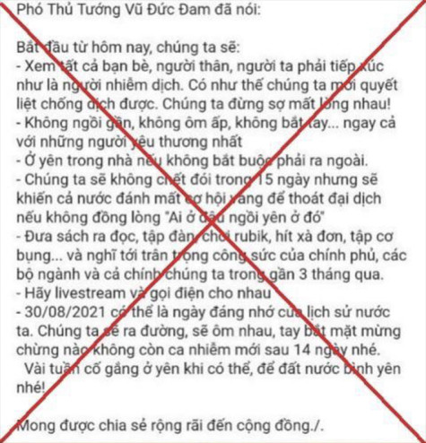 Cảnh báo thủ đoạn giả mạo phát ngôn của Phó Thủ tướng Vũ Đức Đam