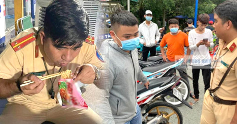 Bức ảnh anh cảnh sát giao thông ăn vội mì đựng trong bịch “chạm” đến trái tim nhiều người