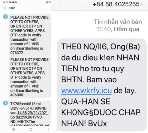 Cảnh báo link đánh cắp tiền trong tài khoản từ tin nhắn điện thoại