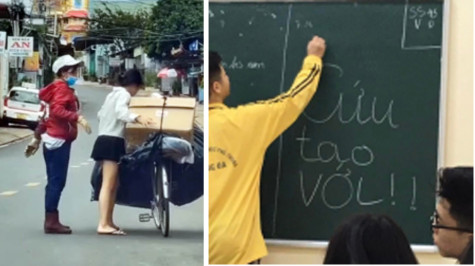 Cảm động khoảnh khắc con gái đón mẹ đi nhặt phế liệu về