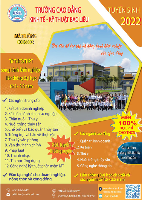 TRƯỜNG CAO ĐẲNG KINH TẾ - KỸ THUẬT BẠC LIÊU THÔNG BÁO TUYỂN SINH