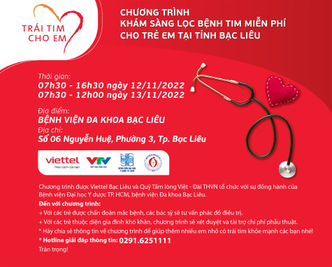Trái tim cho em: Chương trình khám sàng lọc bệnh tim miễn phí cho trẻ em tại tỉnh Bạc Liêu