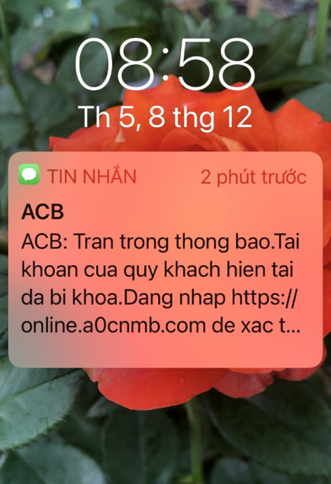 Bẫy mạo danh tin nhắn của ngân hàng để lấy tiền trong tài khoản