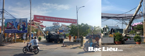 TP. Bạc Liêu: Xe tải mất lái, tông gãy cột điện