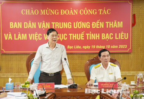 Ban Dân vận Trung ương làm việc với Cục thuế Tỉnh, Thành ủy TP. Bạc Liêu về thực hiện Nghị quyết 25 và Kết luận 43