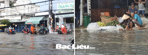 TP. Bạc Liêu: Hàng loạt tuyến đường bị ngập nặng do mưa lớn