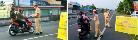 Cảnh sát giao thông tỉnh: Tặng suối, khăn lạnh cho lao động xa quê