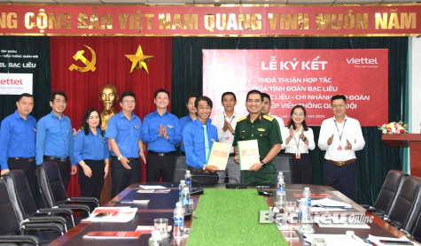 Tỉnh đoàn ký kết thỏa thuận hợp tác về chuyển đổi số với Viettel Bạc Liêu