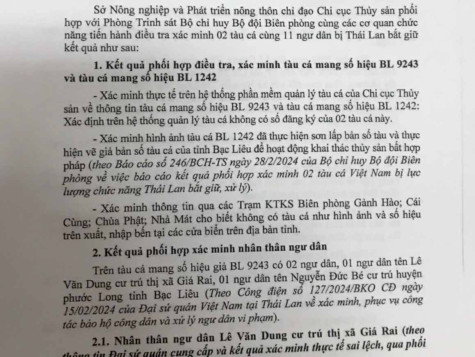 Xác minh 2 tàu cá với 11 ngư dân bị Thái Lan bắt giữ có dấu hiệu vẽ giả biển số