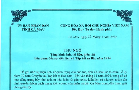 Thư ngỏ tặng hình ảnh, tài liệu, hiện vật liên quan đến sự kiện lịch sử Tập kết ra Bắc năm 1954