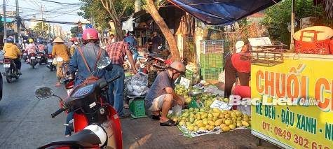 Bày bán trái cây lấn chiếm vỉa hè