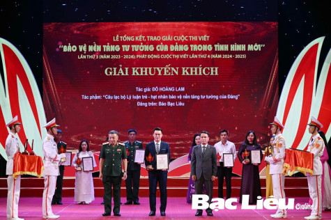 Nhà báo Hoàng Lam (Báo Bạc Liêu) đoạt giải Khuyến khích Cuộc thi viết “Bảo vệ nền tảng tư tưởng của Đảng trong tình hình mới”