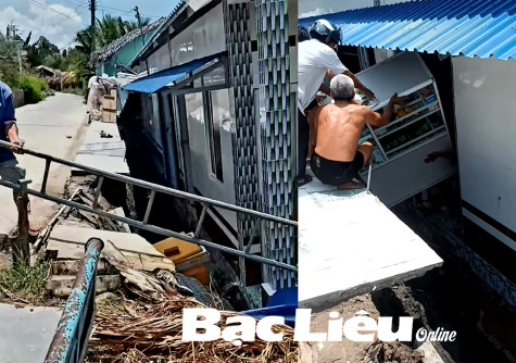 Huyện Hồng Dân: Một nhà dân bị sụt lún xuống rạch