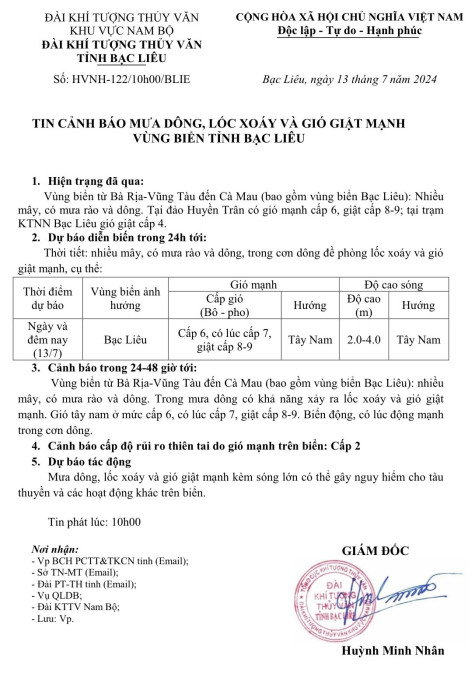 Cảnh báo mưa dông, lốc xoáy và gió giật mạnh