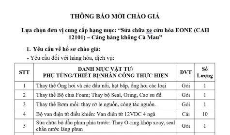 THÔNG BÁO MỜI CHÀO GIÁ