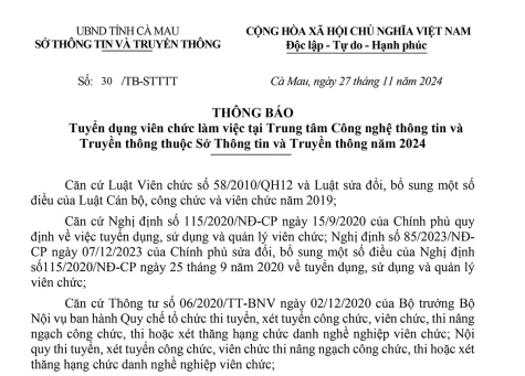 SỞ THÔNG TIN VÀ TRUYỀN THÔNG THÔNG BÁO