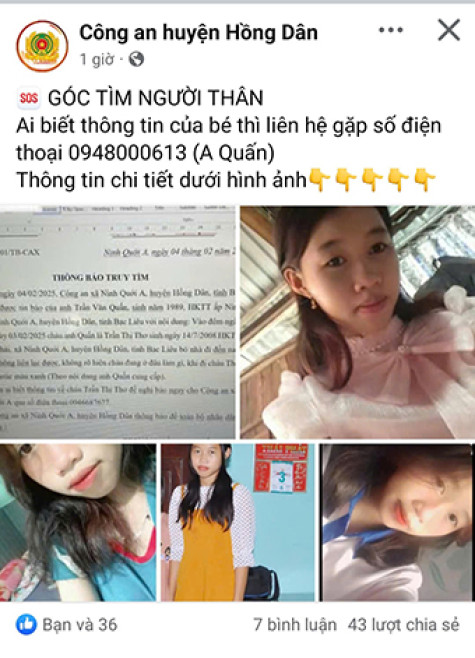 Huyện Hồng Dân: Một nữ sinh không rõ tung tích sau kỳ nghỉ Tết
