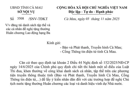 Lấy ý kiến Nhân dân đối với các tập thể và cá nhân đề nghị tặng thưởng Huân chương lao động hạng Ba