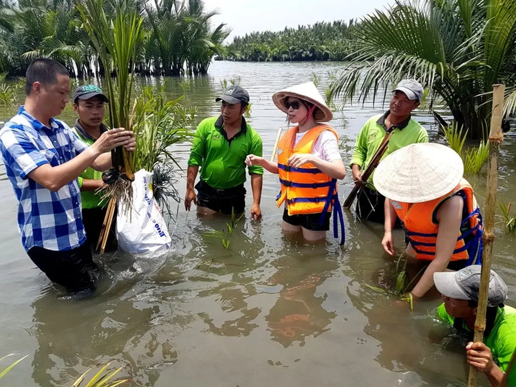 Du khách tham gia trải nghiệm trồng dừa nước - Ảnh Internet