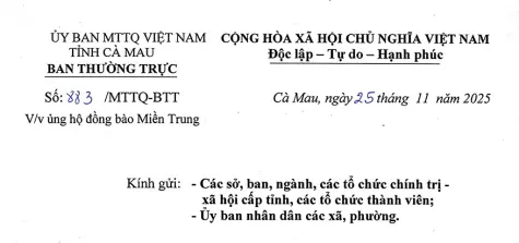 Ban Thường trực Ủy ban MTTQ Việt Nam tỉnh phát động vận động ủng hộ, hỗ trợ đồng bào Miền Trung bị thiệt hại do thiên tai gây ra