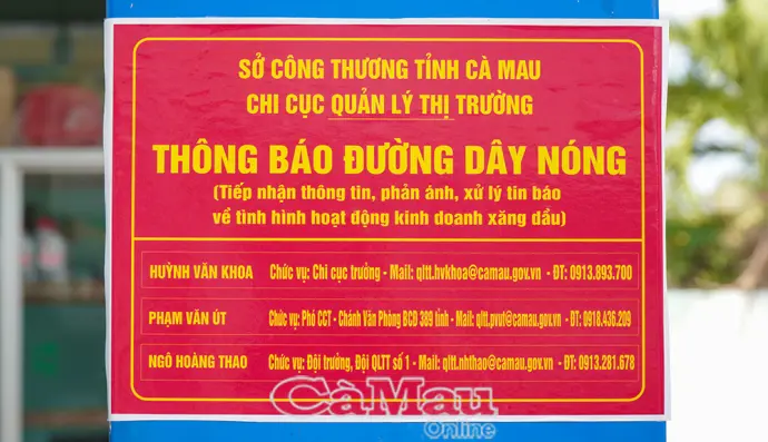 Cà Mau công bố đường dây nóng 24/24 về kinh doanh xăng dầu