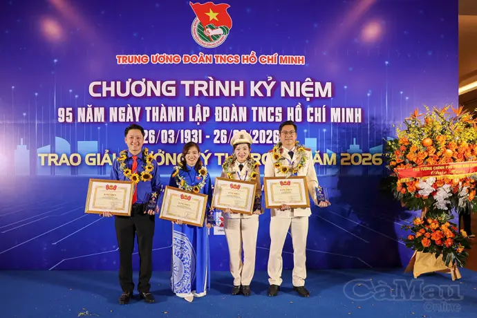 4 thủ lĩnh Đoàn Cà Mau vinh dự nhận Giải thưởng Lý Tự Trọng năm 2026