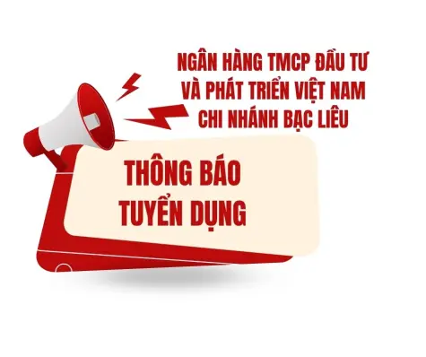 Ngân hàng TMCP Đầu tư và Phát triển Việt Nam, Chi nhánh Bạc Liêu thông báo tuyển dụng