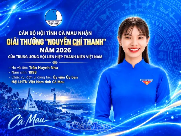 2 gương mặt trẻ Cà Mau nhận Giải thưởng Nguyễn Chí Thanh năm 2026