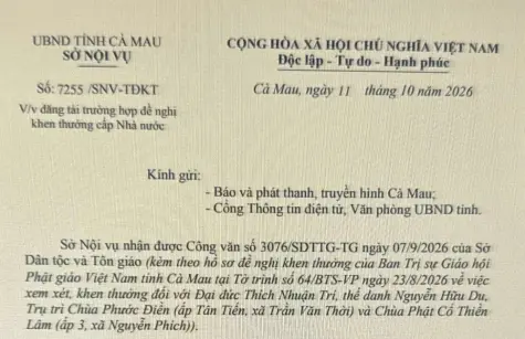 Đăng tải trường hợp đề nghị khen thưởng cấp Nhà nước